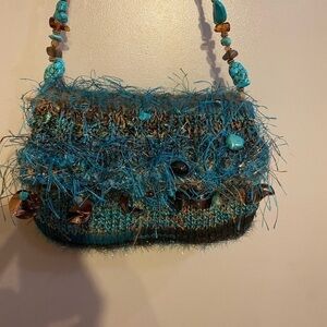 Hand knitted & beaded bag